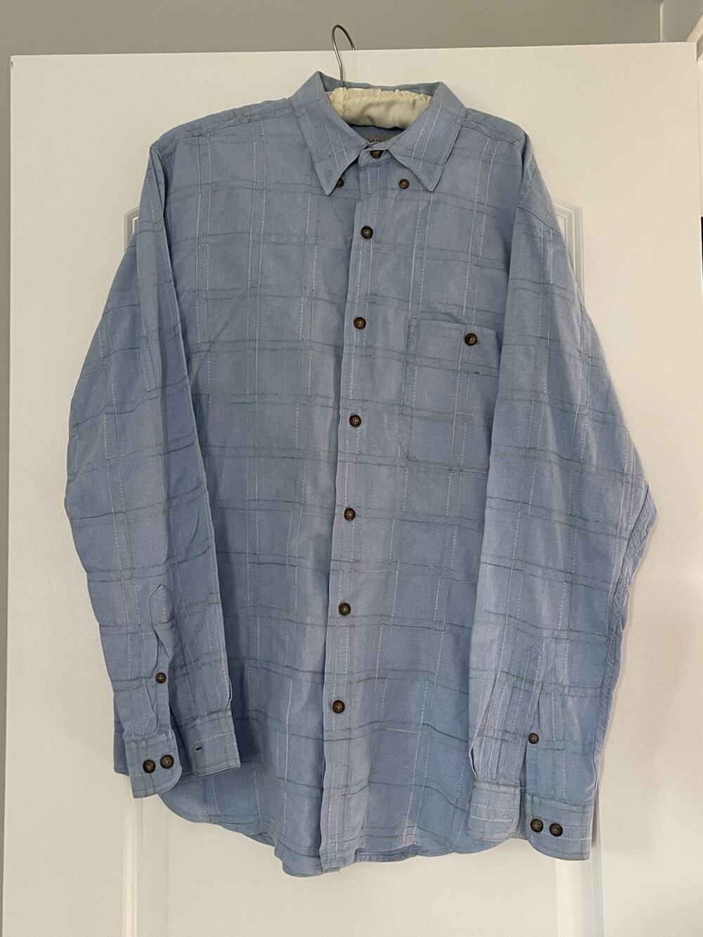 Vtg The Territory Ahead Men's Large Textured Check Cotton Button Down Blue Shirt